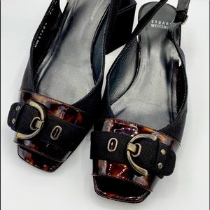 Stewart Weizmann pumps- Black & Tortoise, 9.5